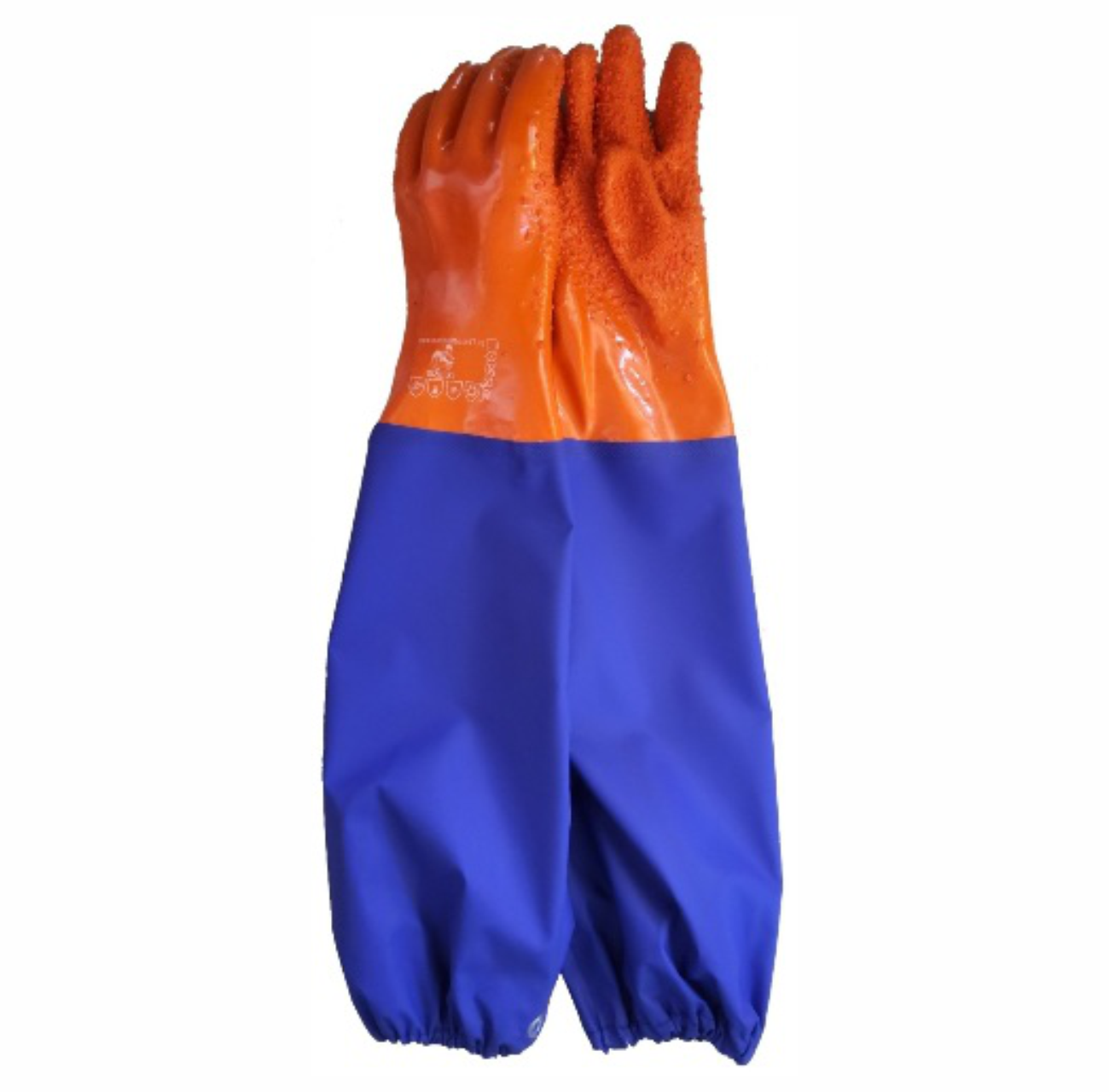 Перчатки ПВХ с нарукавниками на резинке с крошкой оранжево-синие MARINE HOUSE