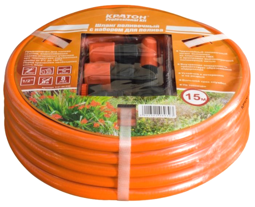 Шланг поливочный Кратон Professional Kit 1/2 4-х слойный с набором для полива 15м оранжевый