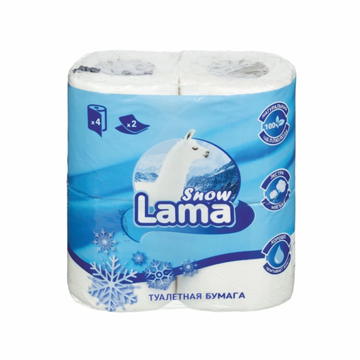 Бумага туалетная белая LAMA SNOW Classic | 2 слоя | 4 рулона